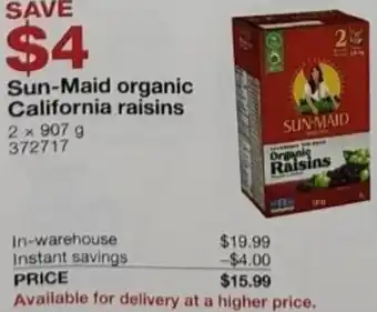 Costco Sun-Maid Organic California Raisins 2 x 907 g offer