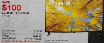 Costco LG 65 in. TV UQ7590 offer
