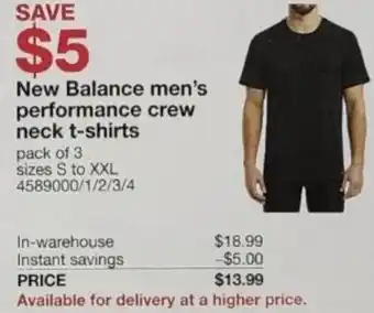 Costco New Balance Men's Performance Crew Neck T-Shirts offer