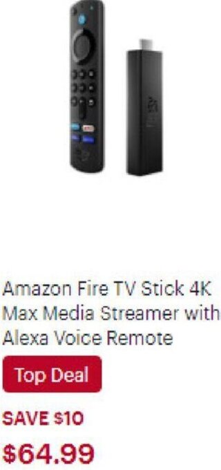 Best Buy Amazon Fire TV Stick 4K Max Media Streamer with Alexa Voice Remote offer