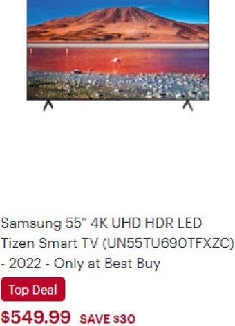 Best Buy Samsung 55" 4K UHD HDR LED Tizen Smart TV offer