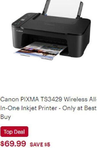 Best Buy Canon PIXMA TS3429 Wireless All-in-One Inkjet Printer offer