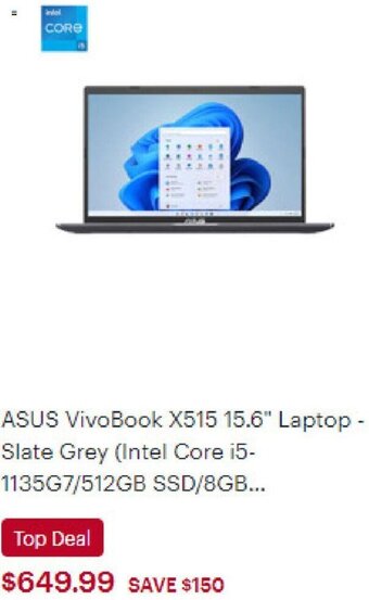 Best Buy Asus VivoBook X515 15.6" Laptop-Slate Grey offer