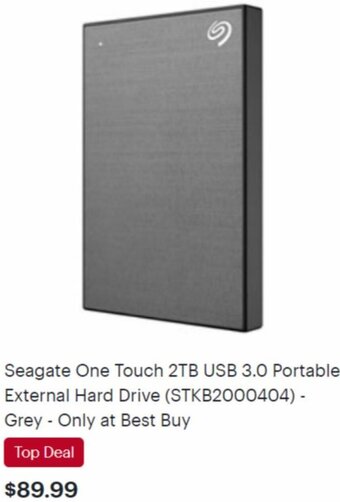 Best Buy Seagate One Touch 2TB USB 3.0 Portable External Hard Drive offer