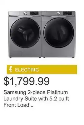 Costco Samsung 2-piece platinum laundry suite with 5.2 cu.ft front load washer with steam and 7.5 cu.ft dryer with steam sanitize+ offer