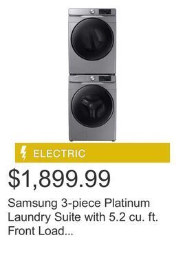 Costco Samsung 3-piece platinum laundry suite with 5.2 cu. ft. front load washer with steam and 7.5 cu. ft. dryer with steam sanitiz offer