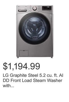 Costco Lg graphite steel 5.2 cu. ft. ai dd front load steam washer with thinq technology (wi-fi enabled) offer