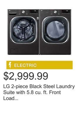 Costco Lg 2-piece black steel laundry suite with 5.8 cu. ft. front load washer with turbowash and 7.4 cu. ft. dryer with turbosteam offer