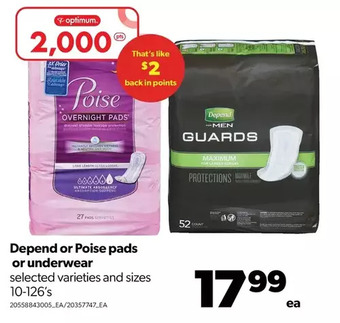 Real Canadian Superstore Depend or poise pads or underwear offer