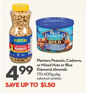Longo's Planters peanuts, cashews, or mixed nuts or blue diamond almonds offer