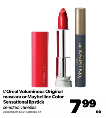 Real Canadian Superstore L'oréal voluminous original mascara or maybelline color sensational lipstick offer