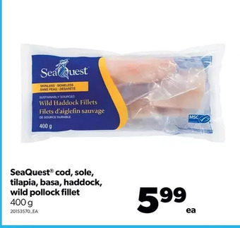Real Canadian Superstore Seaquest cod, sole, tilapia, basa, haddock, wild pollock fillet offer