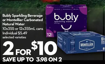 Longo's Bubly sparkling beverage or montellier carbonated natural water offer