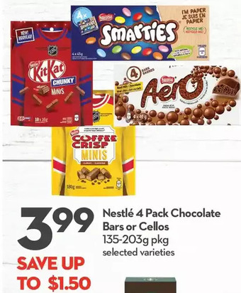 Longo's Nestle 4 pack chocolate bars or cellos offer