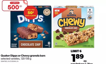 Real Canadian Superstore Quaker dipps or chewy granola bars offer