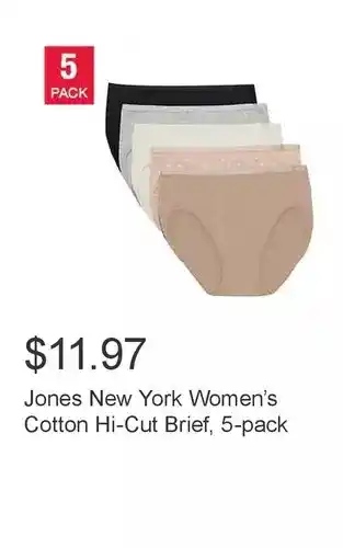 Costco Jones new york women’s cotton hi-cut brief, 5-pack offer