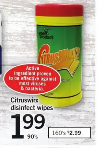 Fortinos Citruswirx disinfect wipes offer