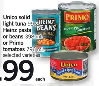 Fortinos Unico solid light tuna heinz pasta or beans offer