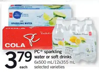 Fortinos PC sparkling water or soft drinks offer