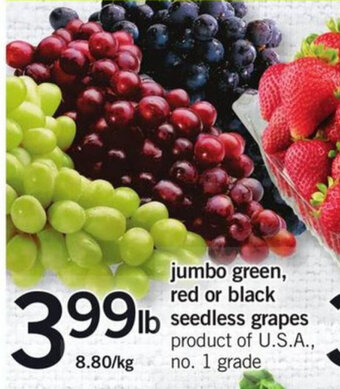 Fortinos Jumbo green red or black seedless grapes offer