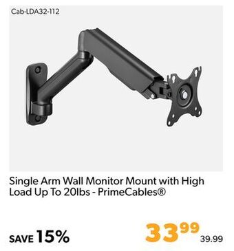 Shopper+ Single arm wall monitor mount with high load up to 20lbs - primecables offer