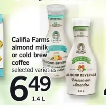 Fortinos Califia Farms almond milkor cold brew coffee offer