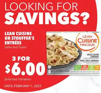 Metro Lean cuisine or stouffer's entrées offer