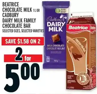 Metro Beatrice chocolate milk or cadbury dairy milk family chocolate bar offer