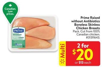 Walmart Prime raised without antibiotics boneless skinless chicken breasts offer