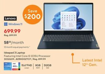Staples Lenovo ideapad 3 laptop offer
