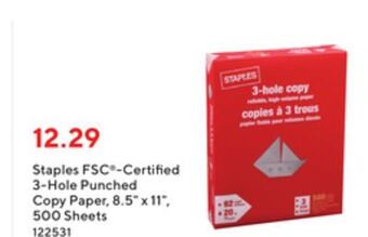 Staples Staples fsc®-certified 3-hole punched copy paper offer