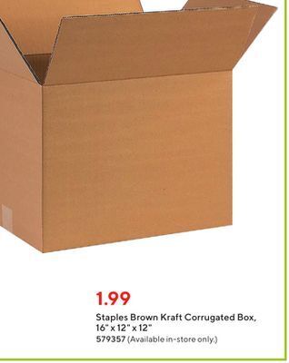 Staples Staples brown kraft corrugated box - 16" x 12" x 12" offer