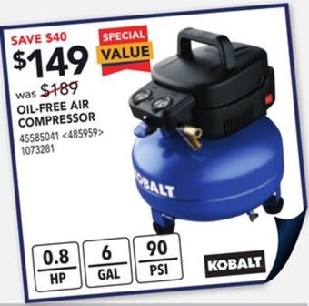 Lowe's Kobalt oil-free air compressor offer