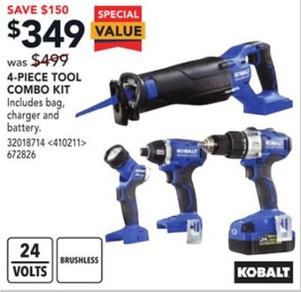 Lowe's Kobalt 4-piece tool combo kit offer