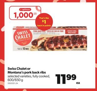 Real Canadian Superstore Swiss chalet or montana's pork back ribs, 600/650 g offer