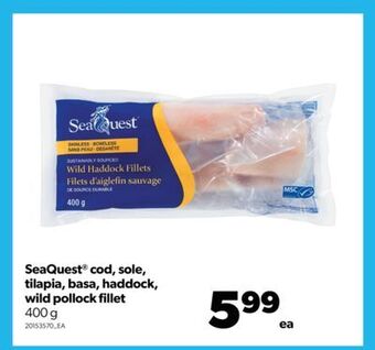 Real Canadian Superstore Seaquest® cod, sole, tilapia, basa, haddock, wild pollock fillet, 400 g offer