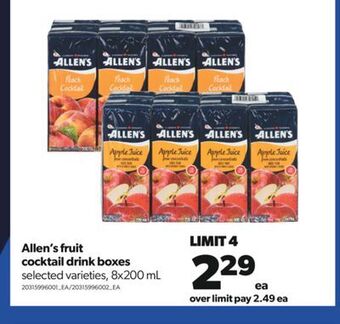 Real Canadian Superstore Allen's fruit cocktail drink boxes, 8x200 ml offer