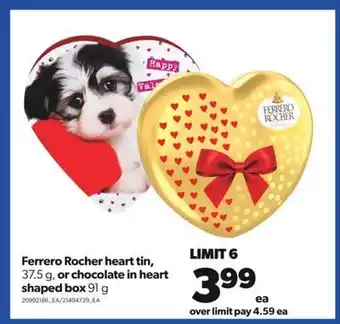 Real Canadian Superstore Ferrero rocher heart tin, 37.5 g, or chocolate in heart shaped box, 91 g offer