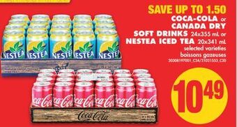 No Frills Coca-cola or canada dry soft drinks, 24x355 ml or nestea iced tea, 20x341 ml offer