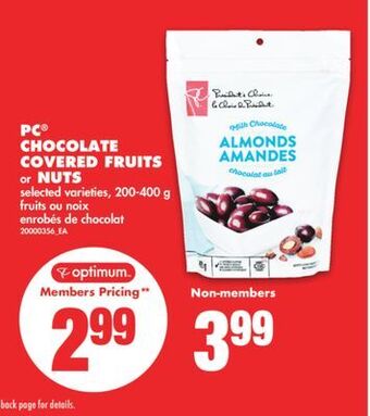 No Frills Pc® chocolate covered fruits or nuts, 200-400 g offer