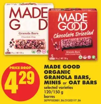 No Frills Made good organic granola bars, minis or oat bars, 120/150 g offer