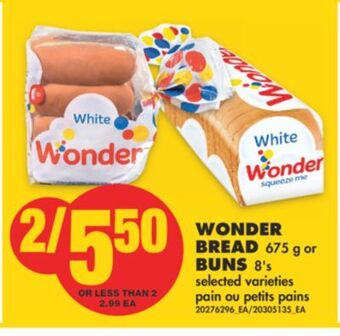 No Frills Wonder bread, 675 g or buns, 8's offer