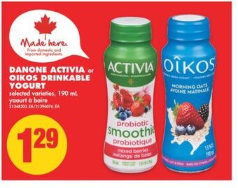 No Frills Danone activia or oikos drinkable yogurt, 190 ml offer