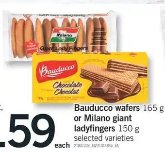 Fortinos Bauducco wafers, 165 g or milano giant ladyfingers, 150 g offer