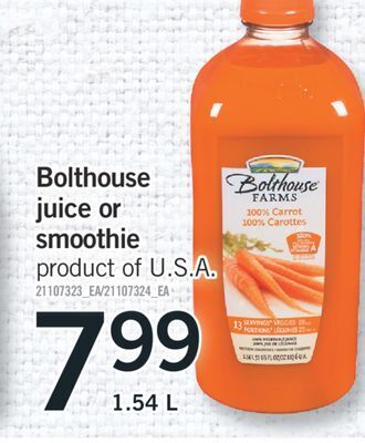 Fortinos Bolthouse juice or smoothie, 1.54 l offer