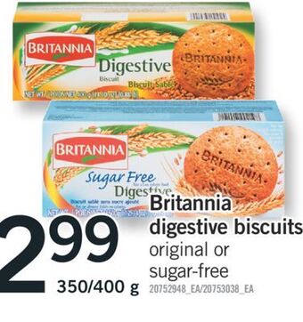 Fortinos Britannia digestive biscuits, 350/400 g offer