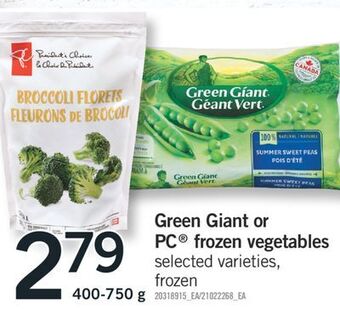 Fortinos Green giant or pc® frozen vegetables offer