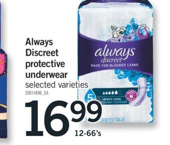 Fortinos Always discreet protective underwear, 12-66's offer