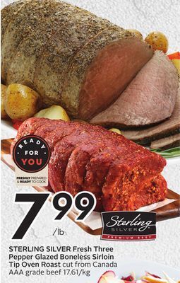 Sobeys Sterling silver fresh three pepper glazed boneless sirloin tip oven roast offer