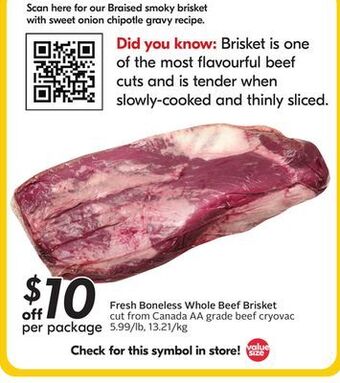 Sobeys Fresh boneless whole beef brisket offer